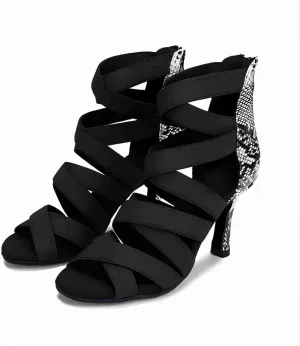 Women's Dance Shoes, Ballroom Dance Shoes for Women, Fashion Snake Print High Heel Sandals Dance Boots, Ballroom Performance Dance Boots Shoes
