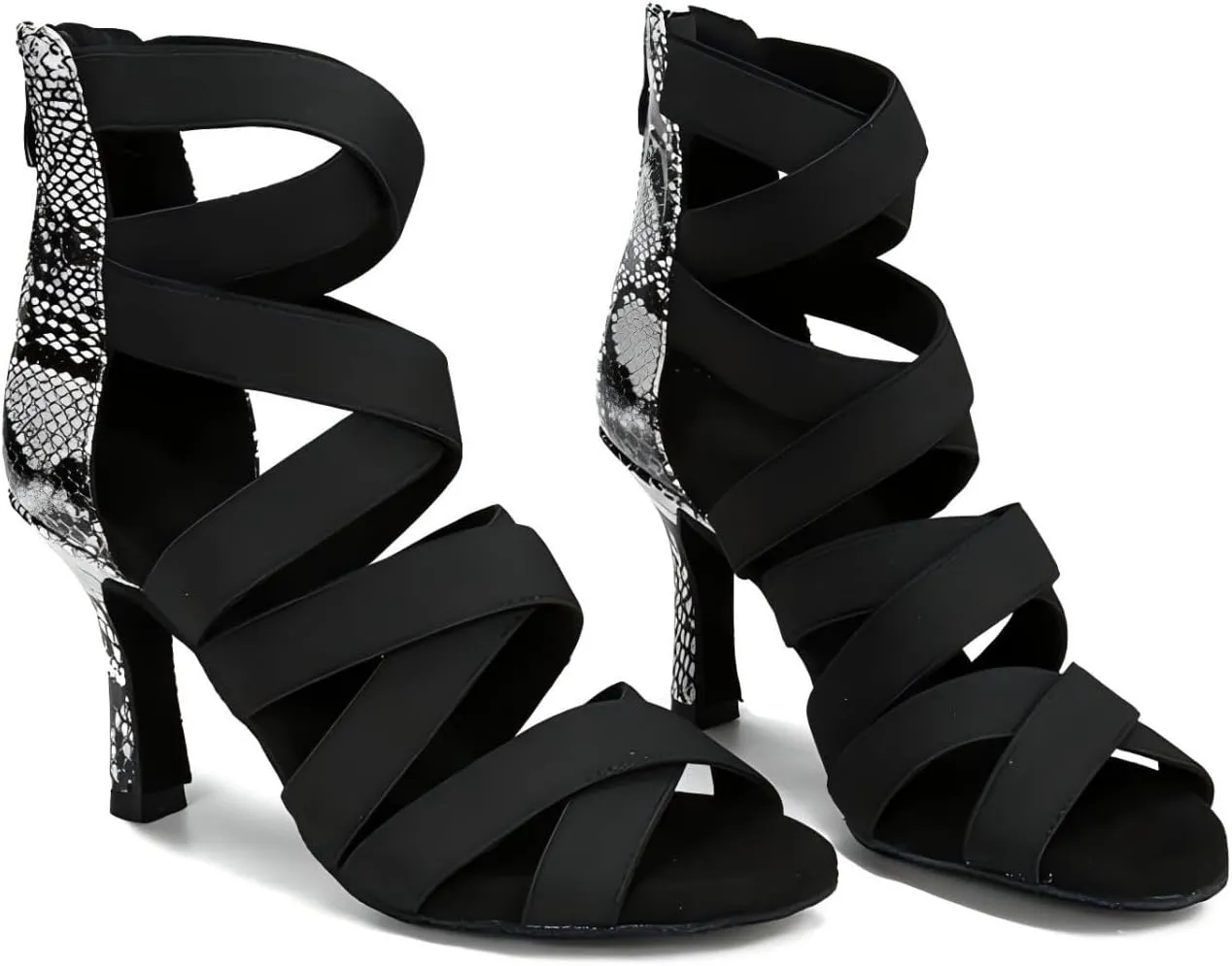 Women's Dance Shoes, Ballroom Dance Shoes for Women, Fashion Snake Print High Heel Sandals Dance Boots, Ballroom Performance Dance Boots Shoes