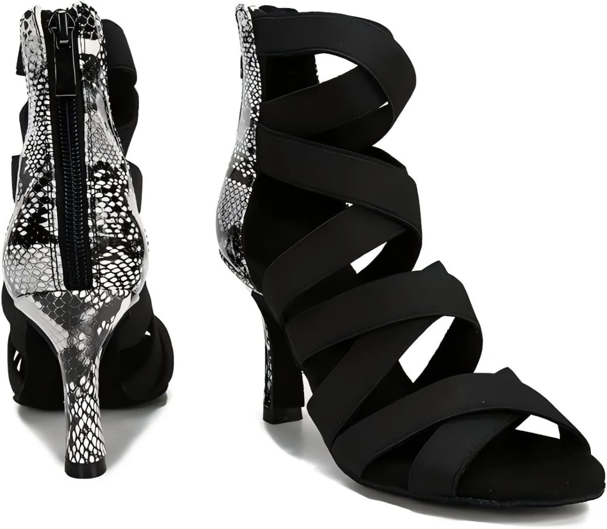 Women's Dance Shoes, Ballroom Dance Shoes for Women, Fashion Snake Print High Heel Sandals Dance Boots, Ballroom Performance Dance Boots Shoes