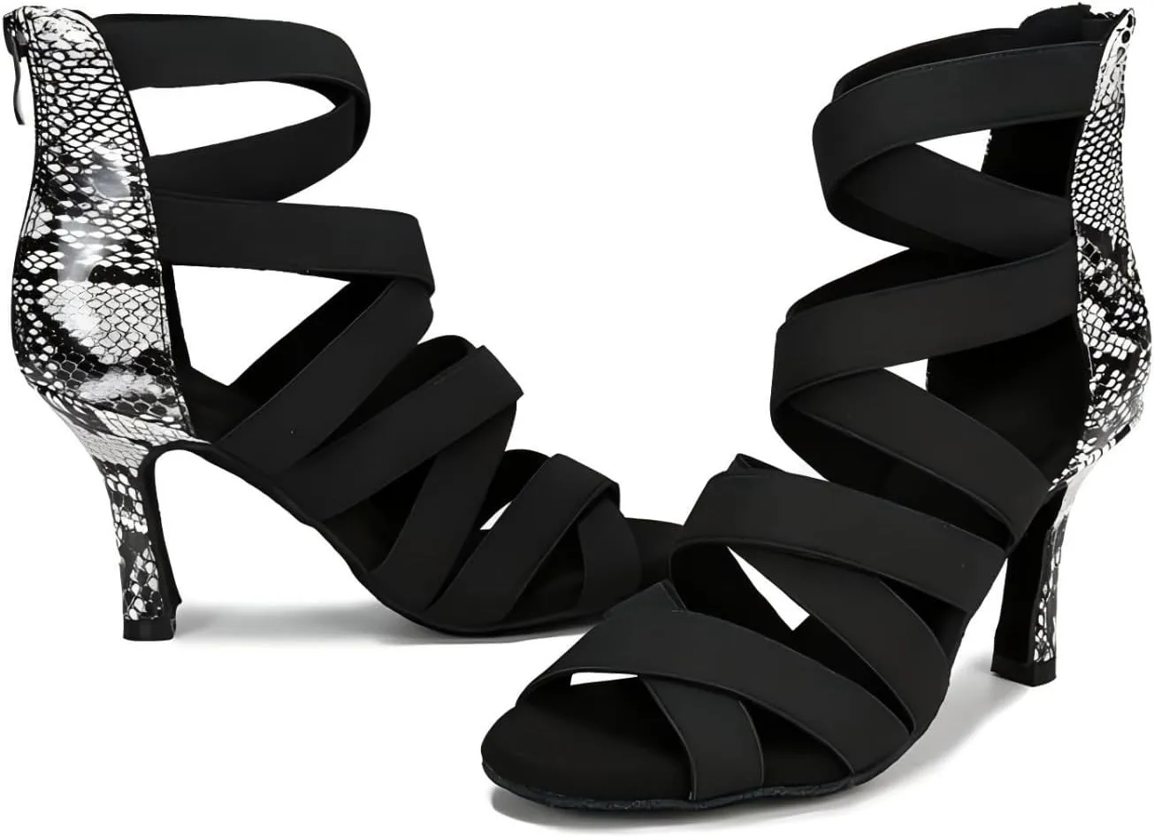 Women's Dance Shoes, Ballroom Dance Shoes for Women, Fashion Snake Print High Heel Sandals Dance Boots, Ballroom Performance Dance Boots Shoes
