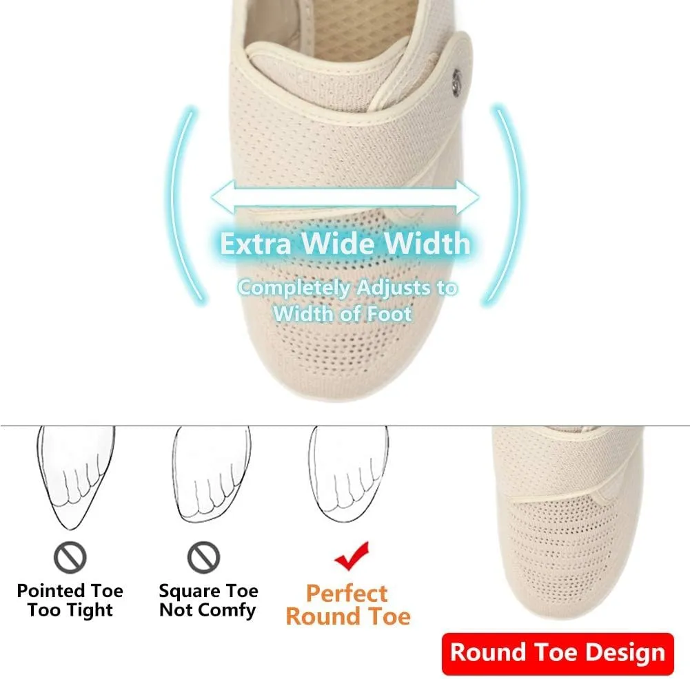 Women's Diabetic Elderly Shoes Mesh Breathable Walking Sneakers Lightweight Adjustable Easy On and Off Strap Summer Slippers for Swollen Feet