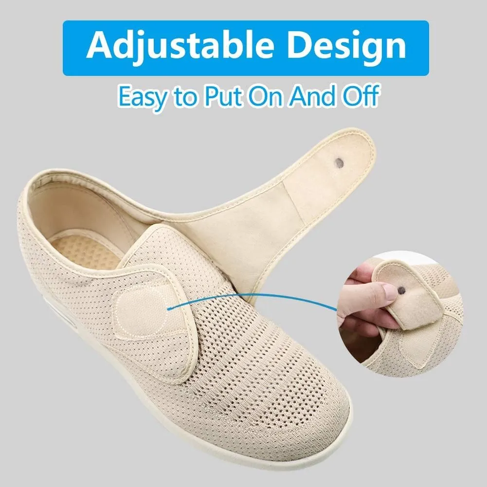 Women's Diabetic Elderly Shoes Mesh Breathable Walking Sneakers Lightweight Adjustable Easy On and Off Strap Summer Slippers for Swollen Feet