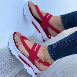 Women's Fashion Sports Sandals Casual Platform Flip Flops Summer Wedge Walking Sandals Buckle Ankle Strap Comfortable Thong Beach Shoes,Red,US11/EU42