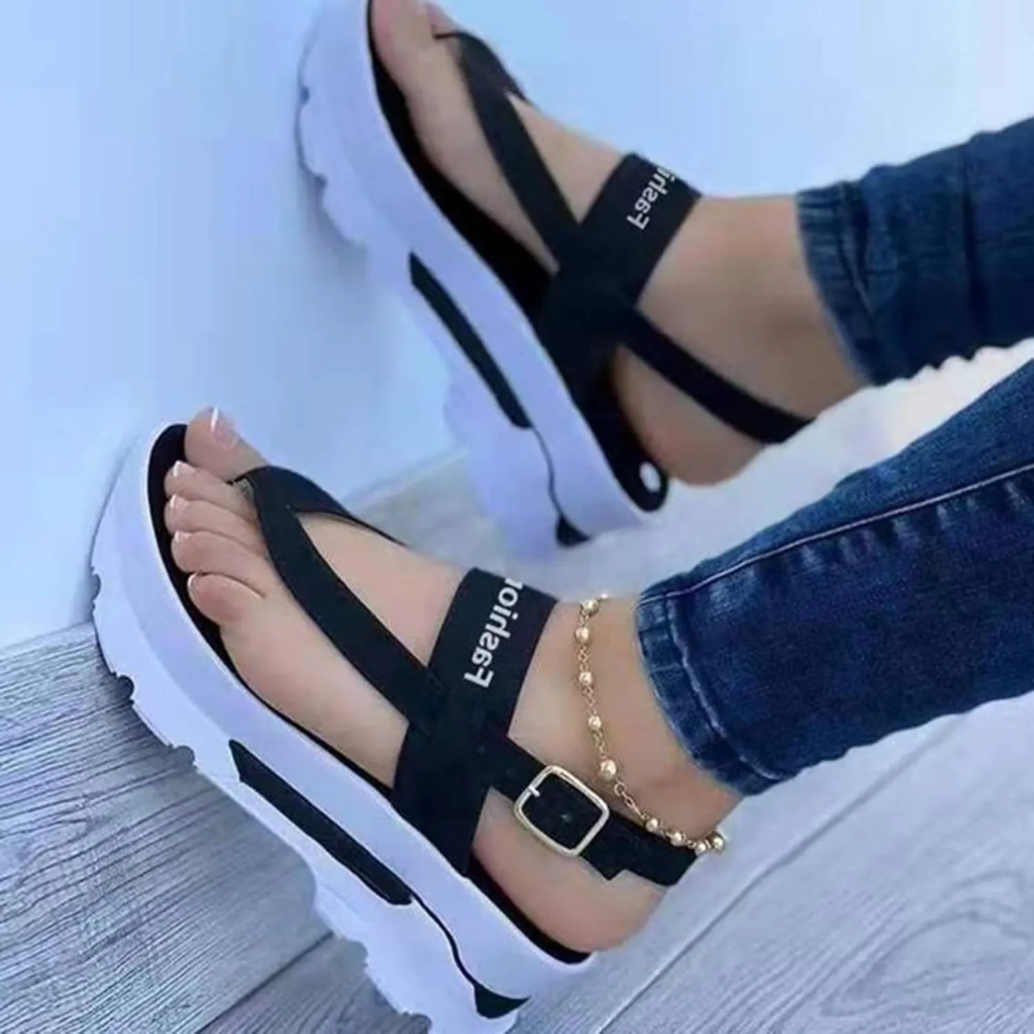 Women's Fashion Sports Sandals Casual Platform Flip Flops Summer Wedge Walking Sandals Buckle Ankle Strap Comfortable Thong Beach Shoes,Red,US11/EU42