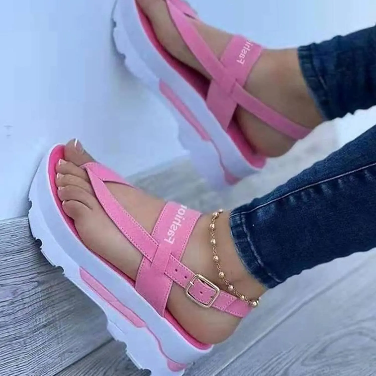 Women's Fashion Sports Sandals Casual Platform Flip Flops Summer Wedge Walking Sandals Buckle Ankle Strap Comfortable Thong Beach Shoes,Red,US11/EU42