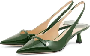 Women's Kitten Heel Pointed Toe Slingback Shoes Comfort Low Heel Slip On Patent/Embossed Leather Dress Pumps Fashion Pearl Party Casual Work Slingback Heels for Women