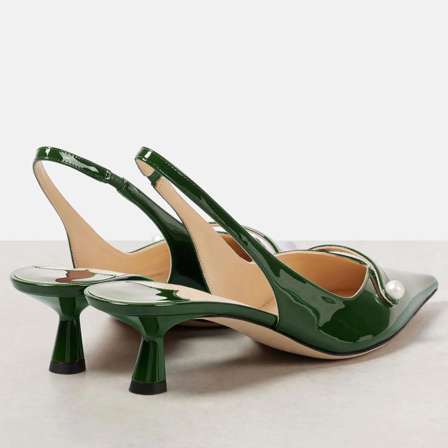 Women's Kitten Heel Pointed Toe Slingback Shoes Comfort Low Heel Slip On Patent/Embossed Leather Dress Pumps Fashion Pearl Party Casual Work Slingback Heels for Women