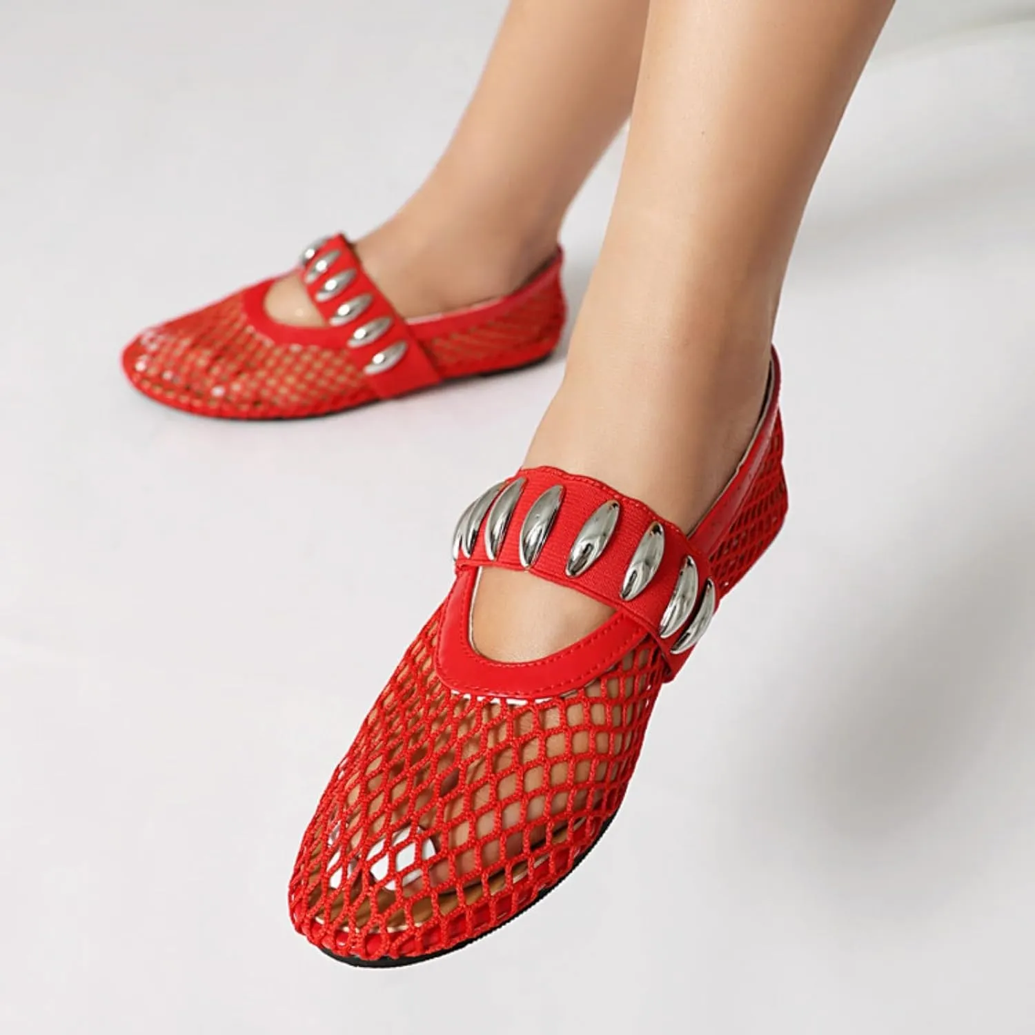 Women's Mesh Ballet Flats Casual Round Toe Strap Buckle Mary Jane Flat Pumps Shoes