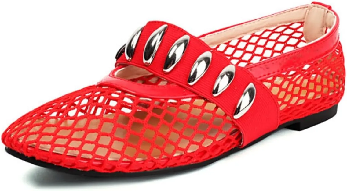 Women's Mesh Ballet Flats Casual Round Toe Strap Buckle Mary Jane Flat Pumps Shoes