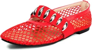Women's Mesh Ballet Flats Casual Round Toe Strap Buckle Mary Jane Flat Pumps Shoes