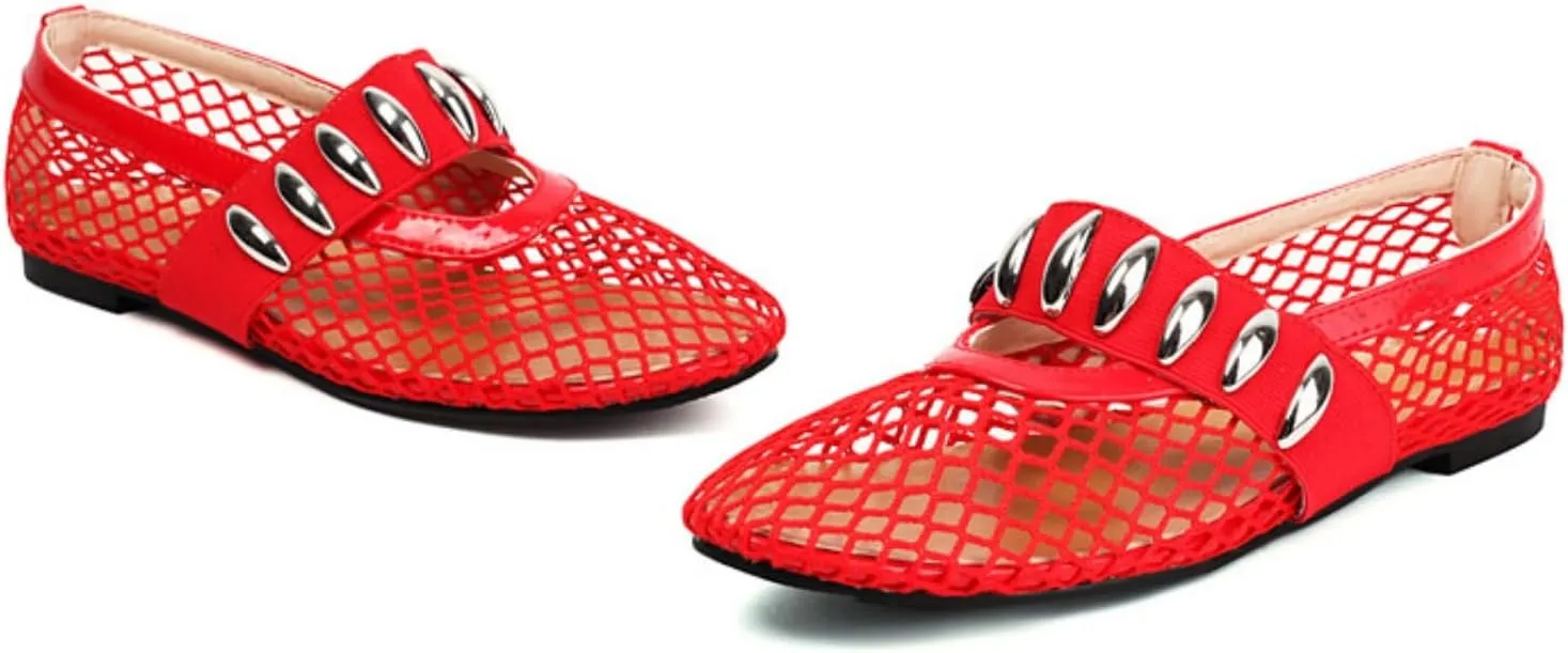 Women's Mesh Ballet Flats Casual Round Toe Strap Buckle Mary Jane Flat Pumps Shoes