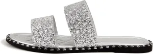 Women's Open Toe Flat Sandals Rhinestone Glitter On Casual Fashion Slippers Quick Drying Indoor & Outdoor Slides