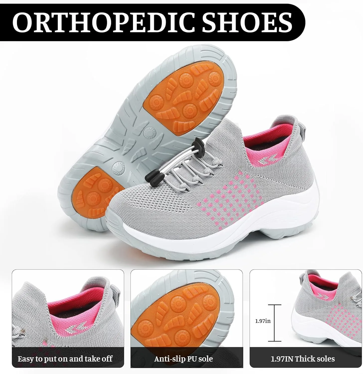 Women's Orthopedic Shoes Slip On Breathable Sneakers Walking Athletic Casual Shoe, Comfortable Trainers for Womens