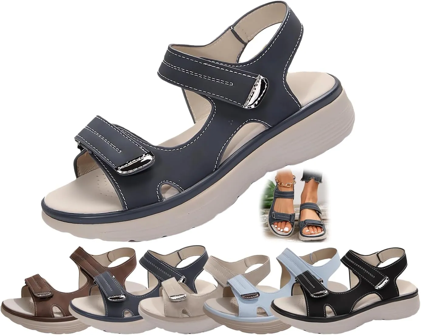 Women's Orthopedic Sport Sandals – Cushioned Arch Support, Non-Slip, Adjustable Strap, Wide Fit, Comfy for Walking, Travel, Work & Summer Outings