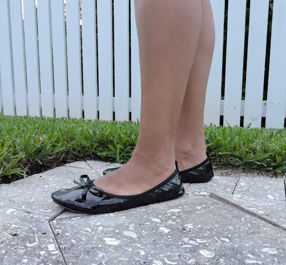 Women's Patent Style Foldable Portable Ballet Flats Shoes - Travel Wedding Foldup Slip On in a Carry Pouch