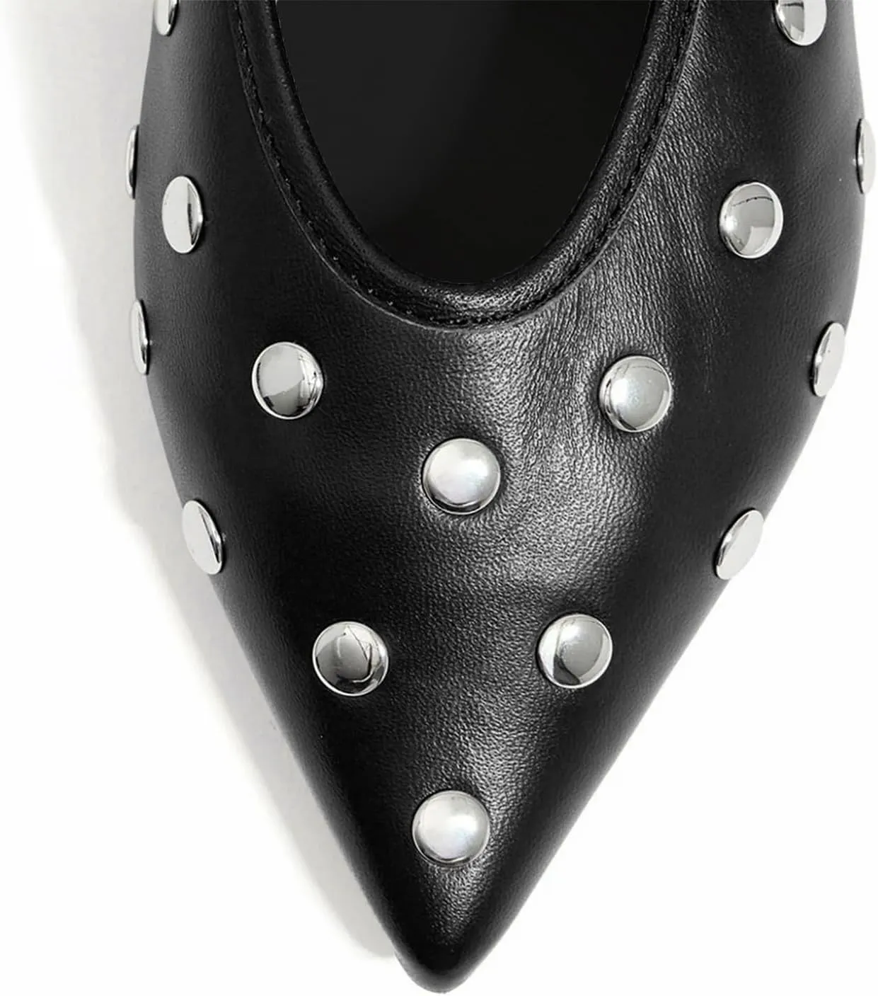 Women's Pointed Toe Ballet Flats Rivet Mary Jane Flats with Adjutable Buckle Low Heel Comfortable Casual Dress Work Ballerina Flats Shoes Black Size 6