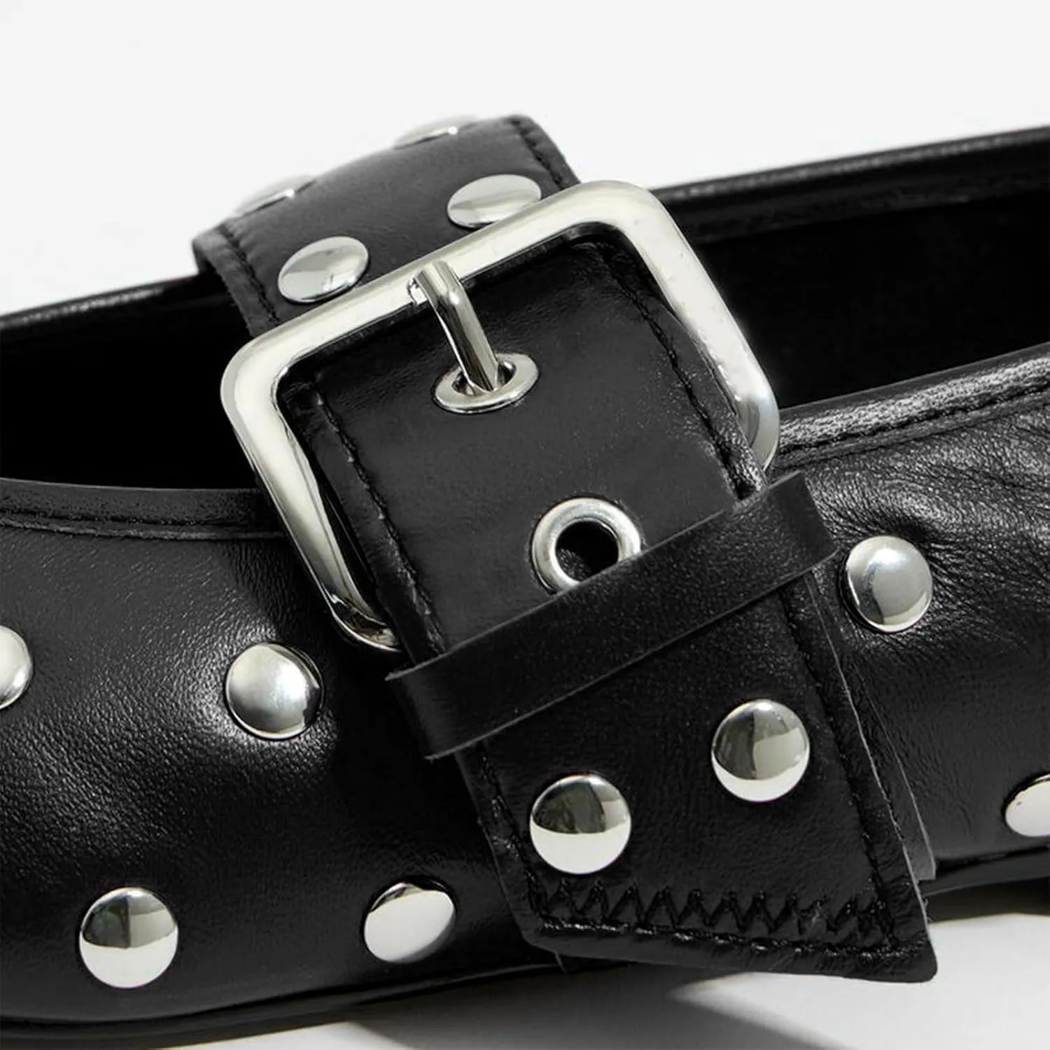 Women's Pointed Toe Ballet Flats Rivet Mary Jane Flats with Adjutable Buckle Low Heel Comfortable Casual Dress Work Ballerina Flats Shoes Black Size 6