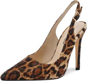Women's Pointed Toe Rhinestone Ankle Strap Print Stiletto Sandals 4.3IN Heel Dressy Nightclub Party Wedding Shoes