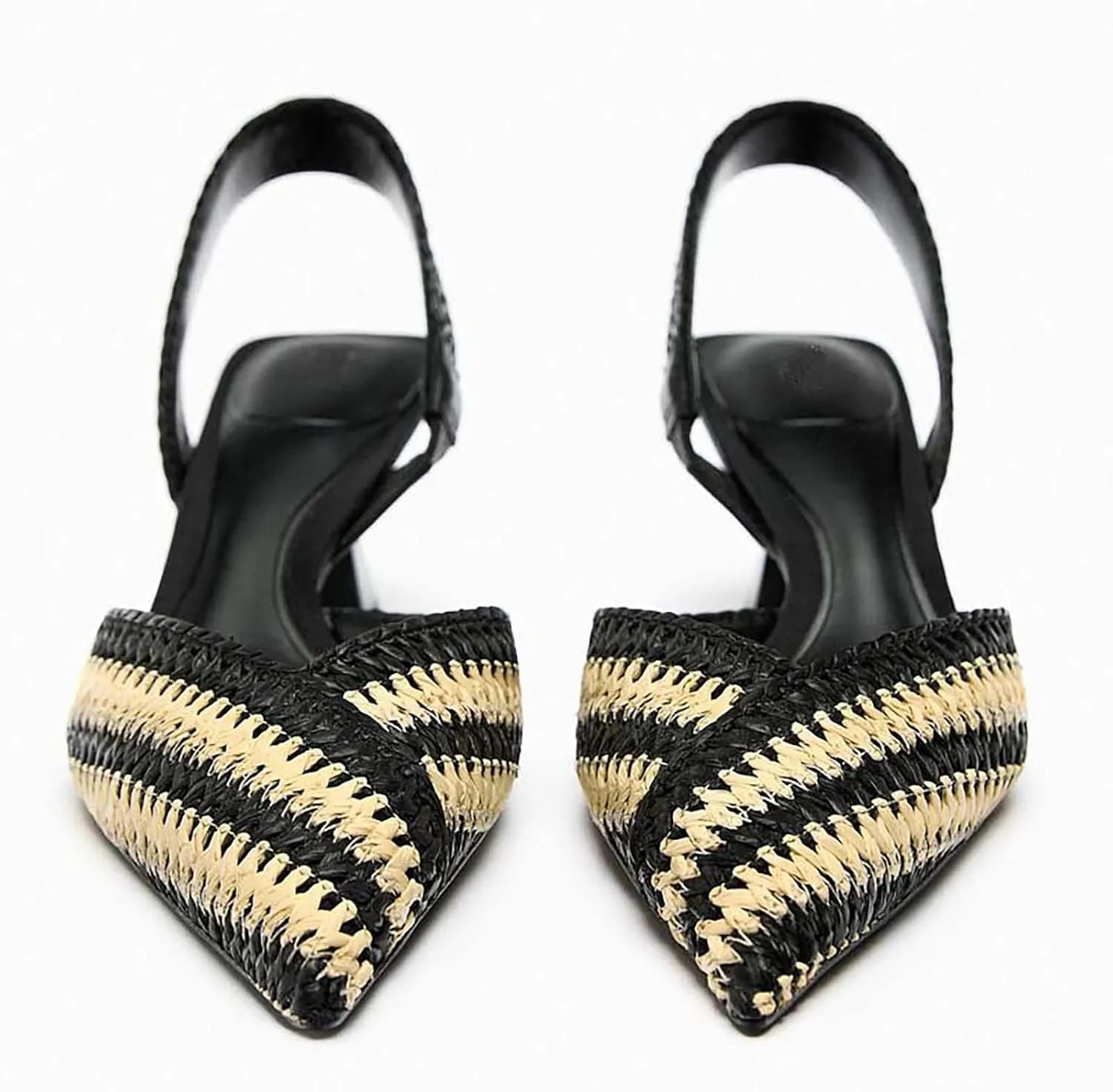 Women's Pointed Toe Slingback Pumps,Fashion Color-block Closed Toe Classic Kitten Low Heels Slip On Party Dress Shoes Office Work Wedding Sandals