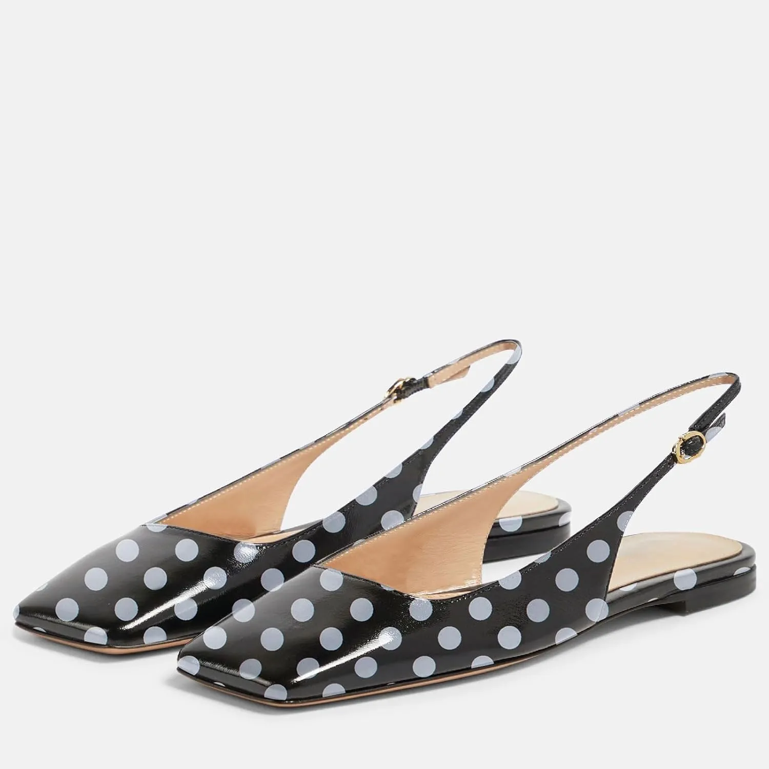 Women's Retro Square Toe Slingback with Buckle Ballet Flats Sexy Backless Patent Dress Flats Closed Toe Evening Prom Work Slingback Flats for Women