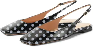 Women's Retro Square Toe Slingback with Buckle Ballet Flats Sexy Backless Patent Dress Flats Closed Toe Evening Prom Work Slingback Flats for Women