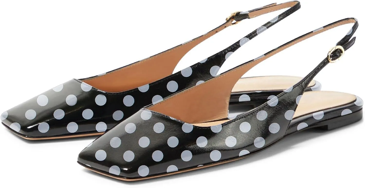 Women's Retro Square Toe Slingback with Buckle Ballet Flats Sexy Backless Patent Dress Flats Closed Toe Evening Prom Work Slingback Flats for Women