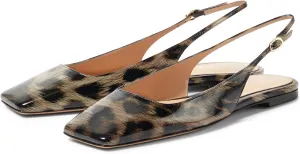 Women's Retro Square Toe Slingback with Buckle Ballet Flats Sexy Backless Patent Dress Flats Closed Toe Evening Prom Work Slingback Flats for Women