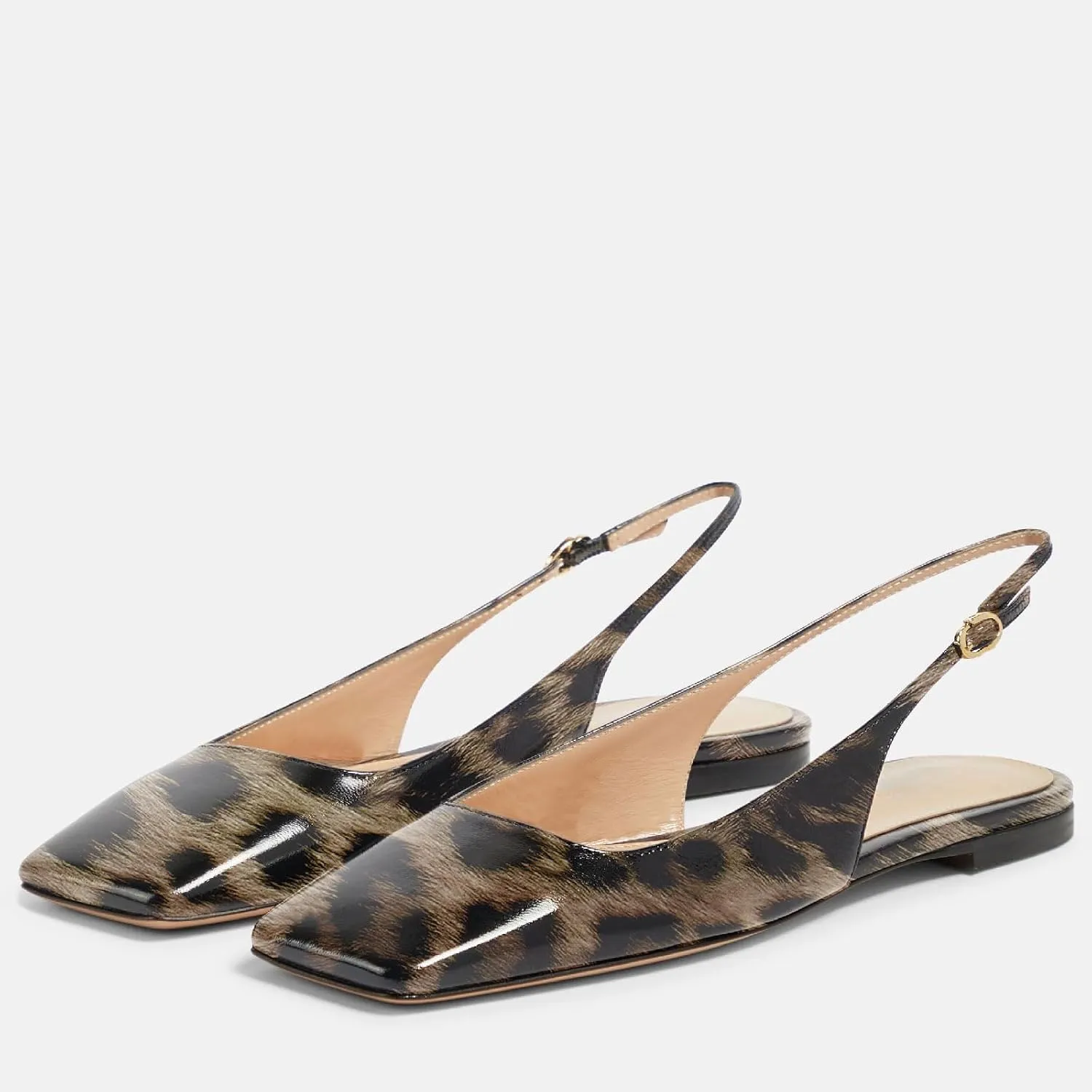 Women's Retro Square Toe Slingback with Buckle Ballet Flats Sexy Backless Patent Dress Flats Closed Toe Evening Prom Work Slingback Flats for Women