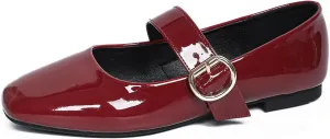 Women's Square Toe Mary Jane Flats Comfortable Leather Ballet Flats with Buckle Strap Dressy Low Wedge Mary Janes for Women Casual Dating Party Work Shoes