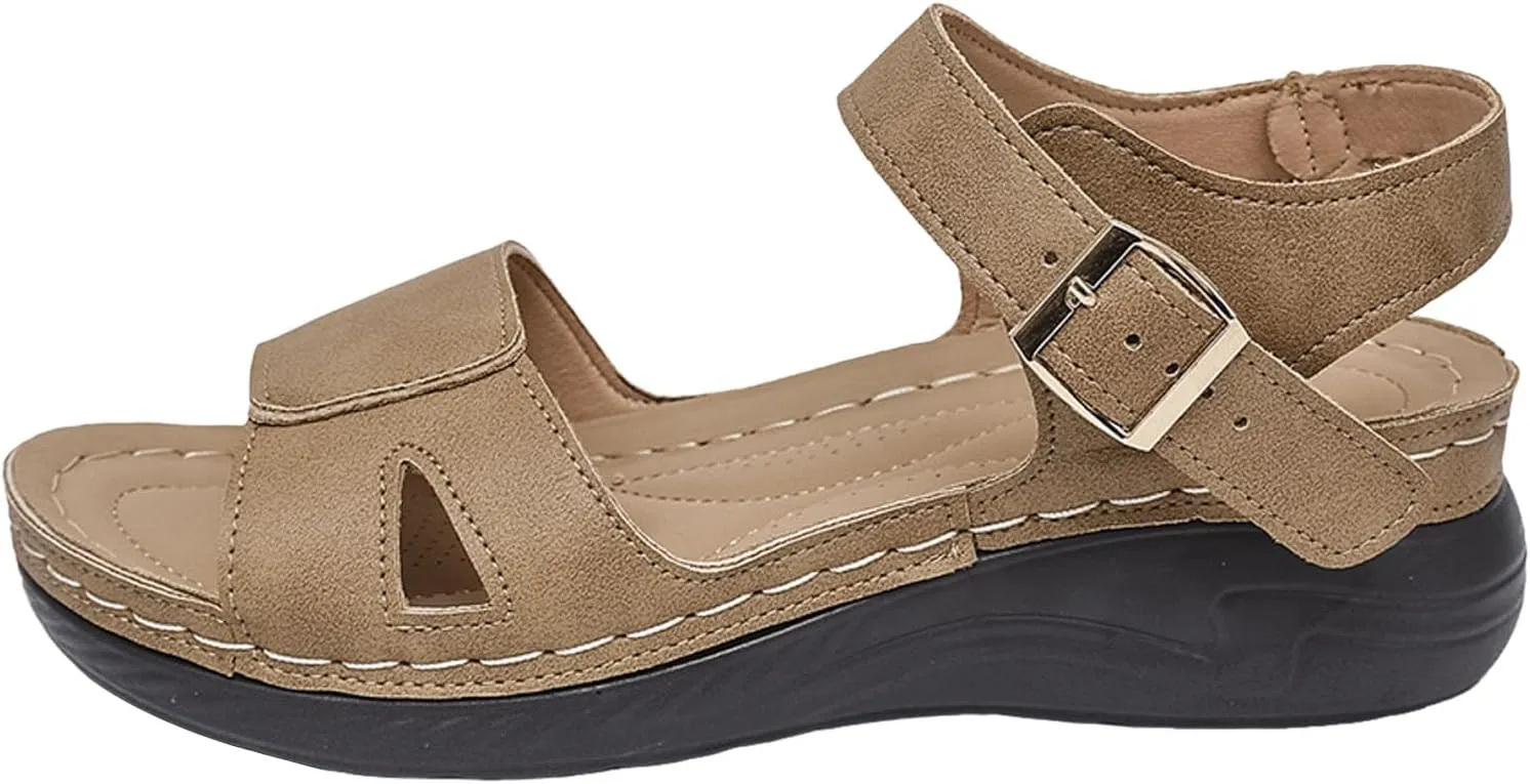 Womens Wedge Sandals Thick Soled Women's Shoes Fashionable Retro Outdoor Wear Hollow Fish Mouth Outdoor Wear Sandals