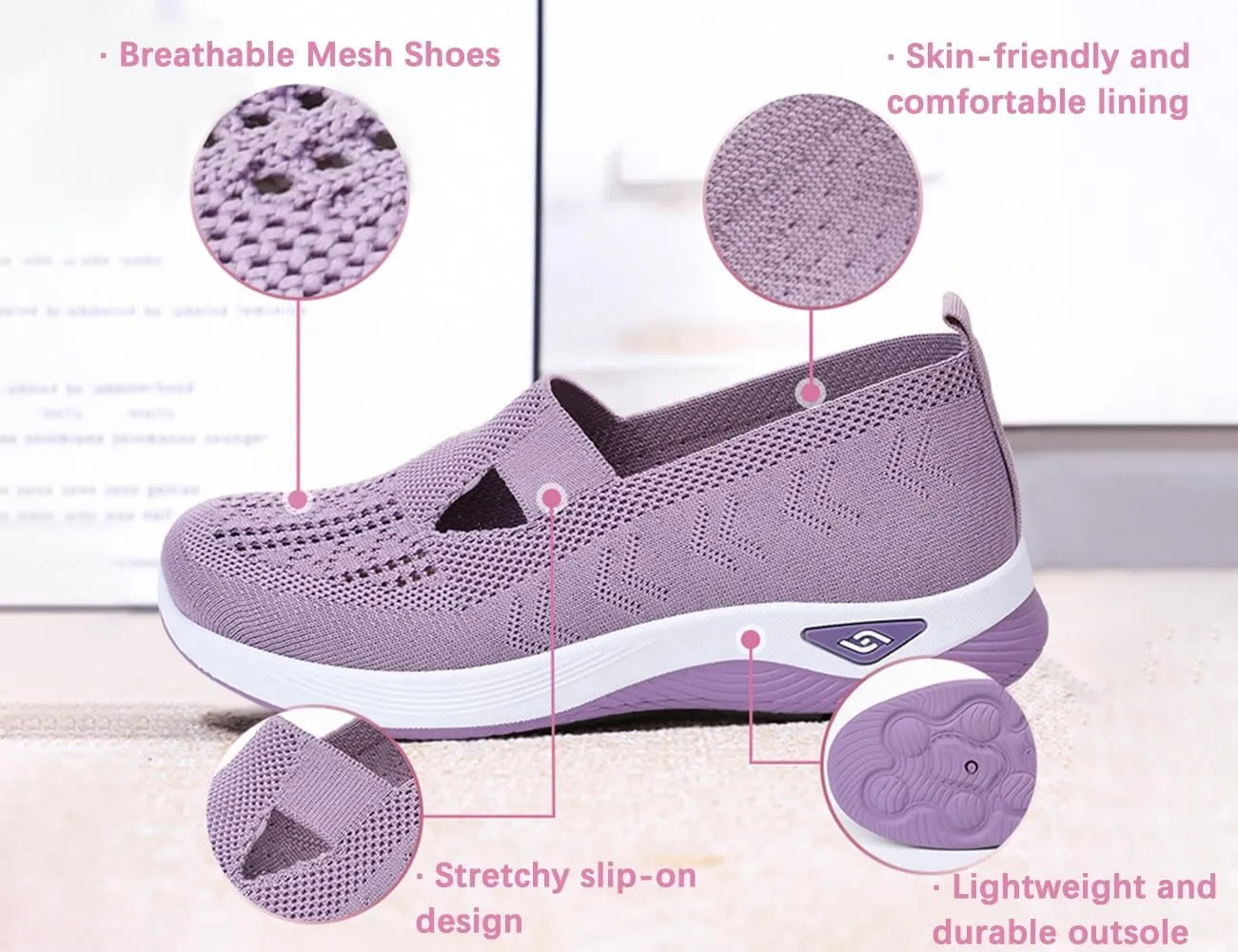Women's Woven Breathable Soft Sole Shoes Walking Slip on Diabetic Foam Shoes in Sneakers Arch Support，Daily Commuting Shoes