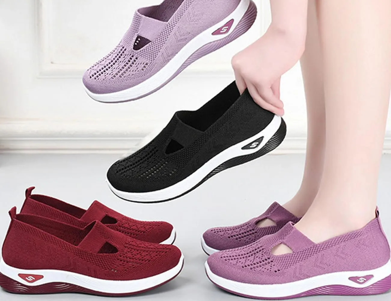 Women's Woven Breathable Soft Sole Shoes Walking Slip on Diabetic Foam Shoes in Sneakers Arch Support，Daily Commuting Shoes