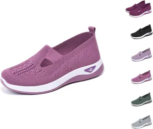 Women's Woven Breathable Soft Sole Shoes Walking Slip on Diabetic Foam Shoes in Sneakers Arch Support，Daily Commuting Shoes