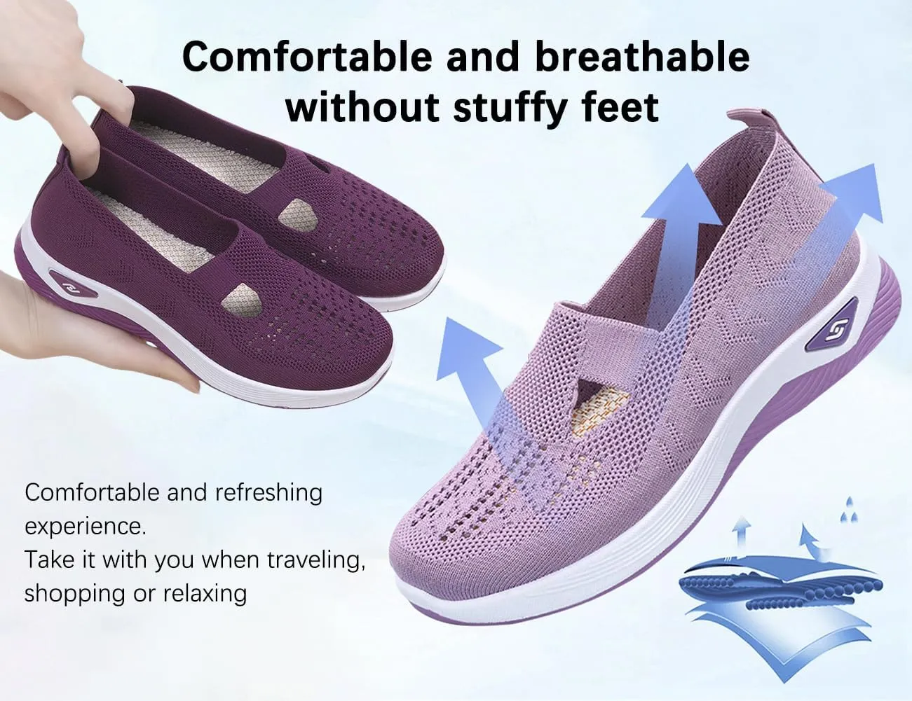 Women's Woven Breathable Soft Sole Shoes Walking Slip on Diabetic Foam Shoes in Sneakers Arch Support，Daily Commuting Shoes