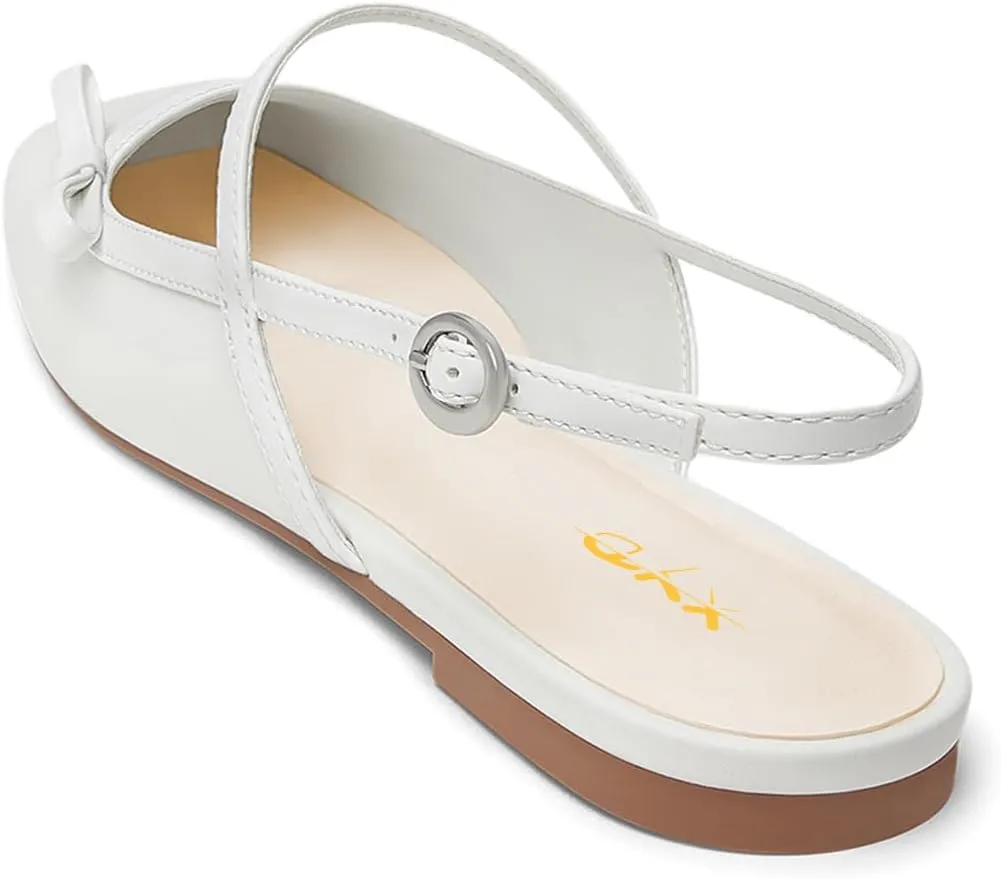 XYD Women Square Toe Slingback Sandals Ballet Flat Bowknot Slender Straps Slip-on Dressy Casual Shoes
