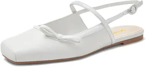XYD Women Square Toe Slingback Sandals Ballet Flat Bowknot Slender Straps Slip-on Dressy Casual Shoes