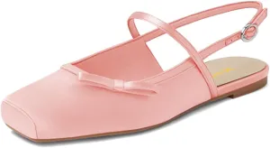 XYD Women Square Toe Slingback Sandals Ballet Flat Bowknot Slender Straps Slip-on Dressy Casual Shoes