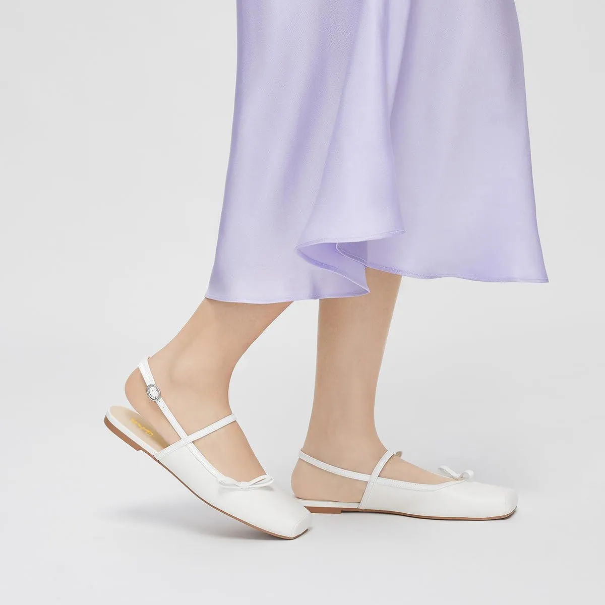 XYD Women Square Toe Slingback Sandals Ballet Flat Bowknot Slender Straps Slip-on Dressy Casual Shoes
