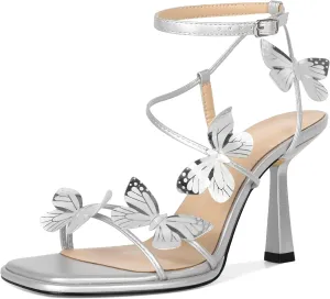 YODEKS Butterfly Heels Sandals Open Toe 3.5 Inch High Heels Women's Shoes