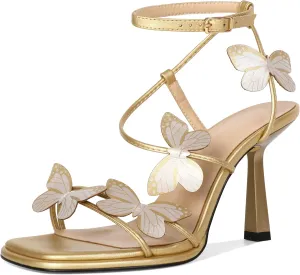 YODEKS Butterfly Heels Sandals Open Toe 3.5 Inch High Heels Women's Shoes