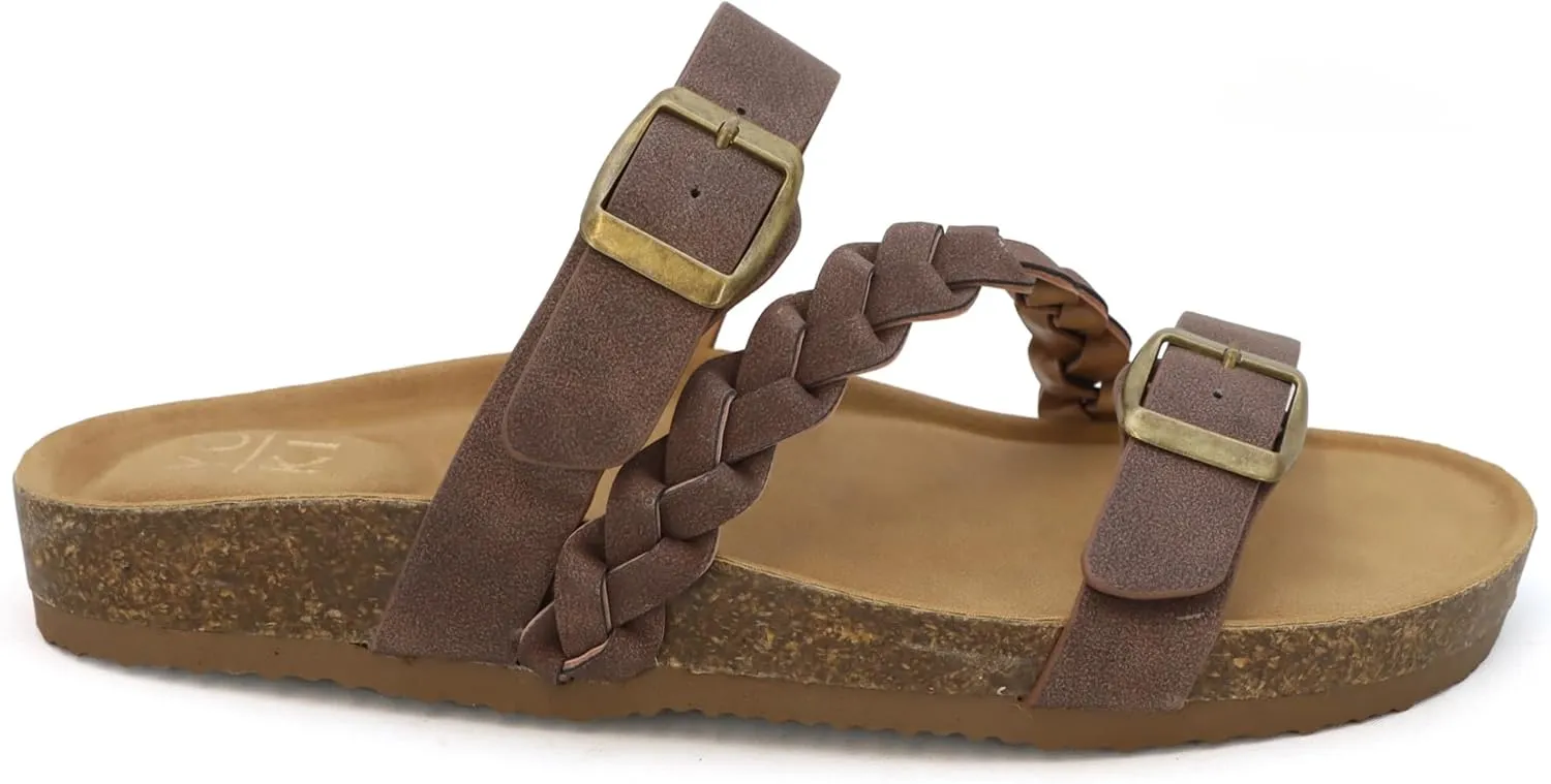 YOKI GIAN-272 Women's Cork Bottom Double Buckle Sandal with Braided Strap, Women's Sandals Dressy, Summer Sandals for Women