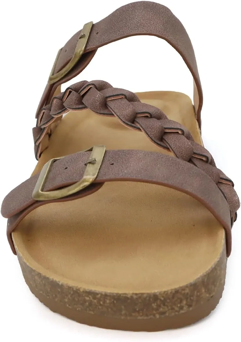 YOKI GIAN-272 Women's Cork Bottom Double Buckle Sandal with Braided Strap, Women's Sandals Dressy, Summer Sandals for Women