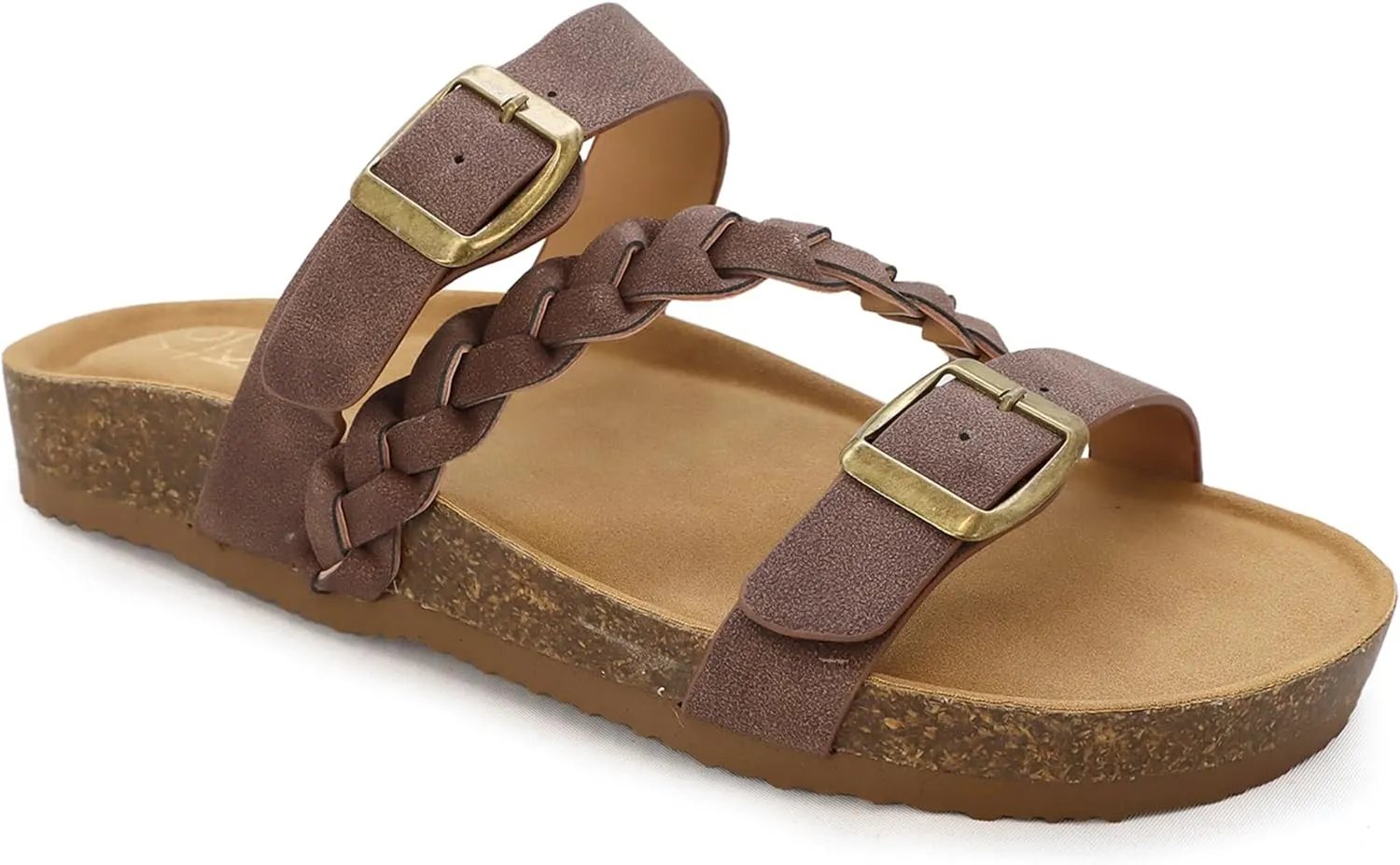 YOKI GIAN-272 Women's Cork Bottom Double Buckle Sandal with Braided Strap, Women's Sandals Dressy, Summer Sandals for Women