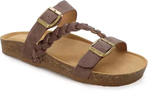 YOKI GIAN-272 Women's Cork Bottom Double Buckle Sandal with Braided Strap, Women's Sandals Dressy, Summer Sandals for Women