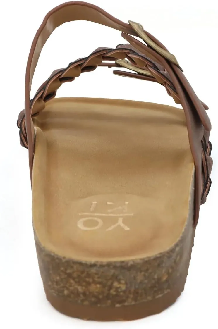 YOKI GIAN-272 Women's Cork Bottom Double Buckle Sandal with Braided Strap, Women's Sandals Dressy, Summer Sandals for Women