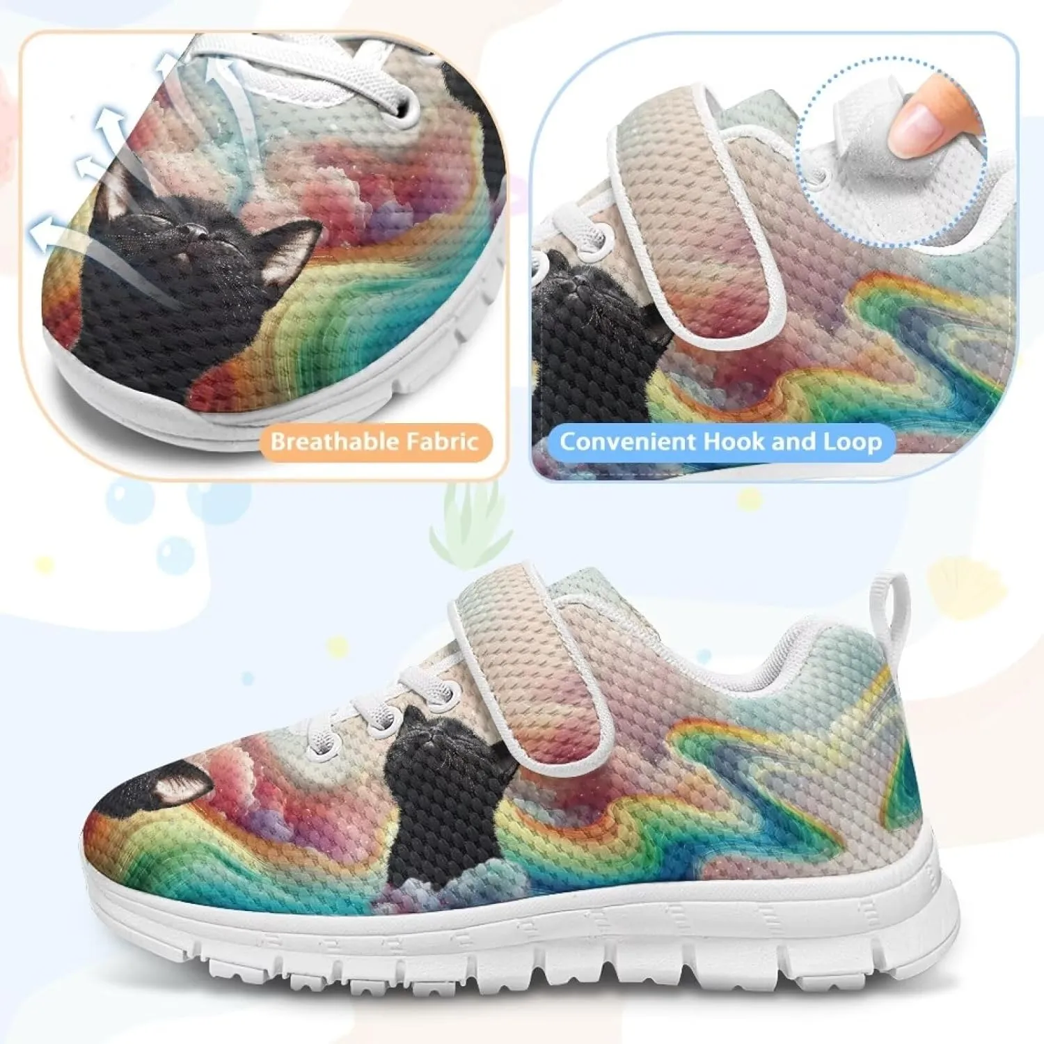 Yzaoxia Unisex Kids Sneakers Hook and Loop Boys Girls Walking Shoes
