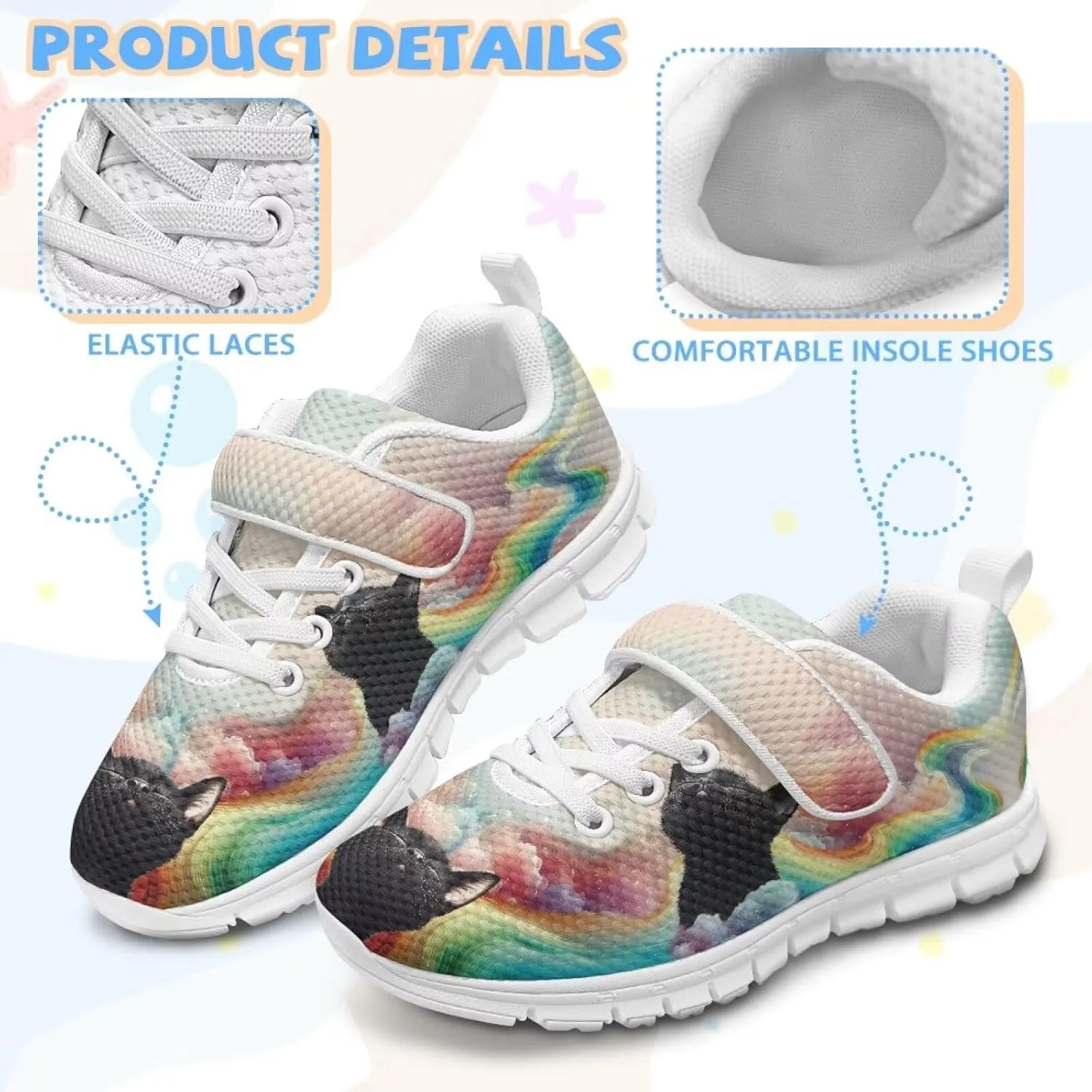 Yzaoxia Unisex Kids Sneakers Hook and Loop Boys Girls Walking Shoes